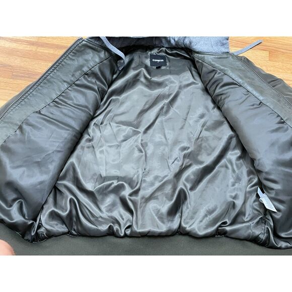 Express Men's XL Green Jacket Polyester Bomber Varsity Zip Up Hooded Streetwear - Picture 4 of 11